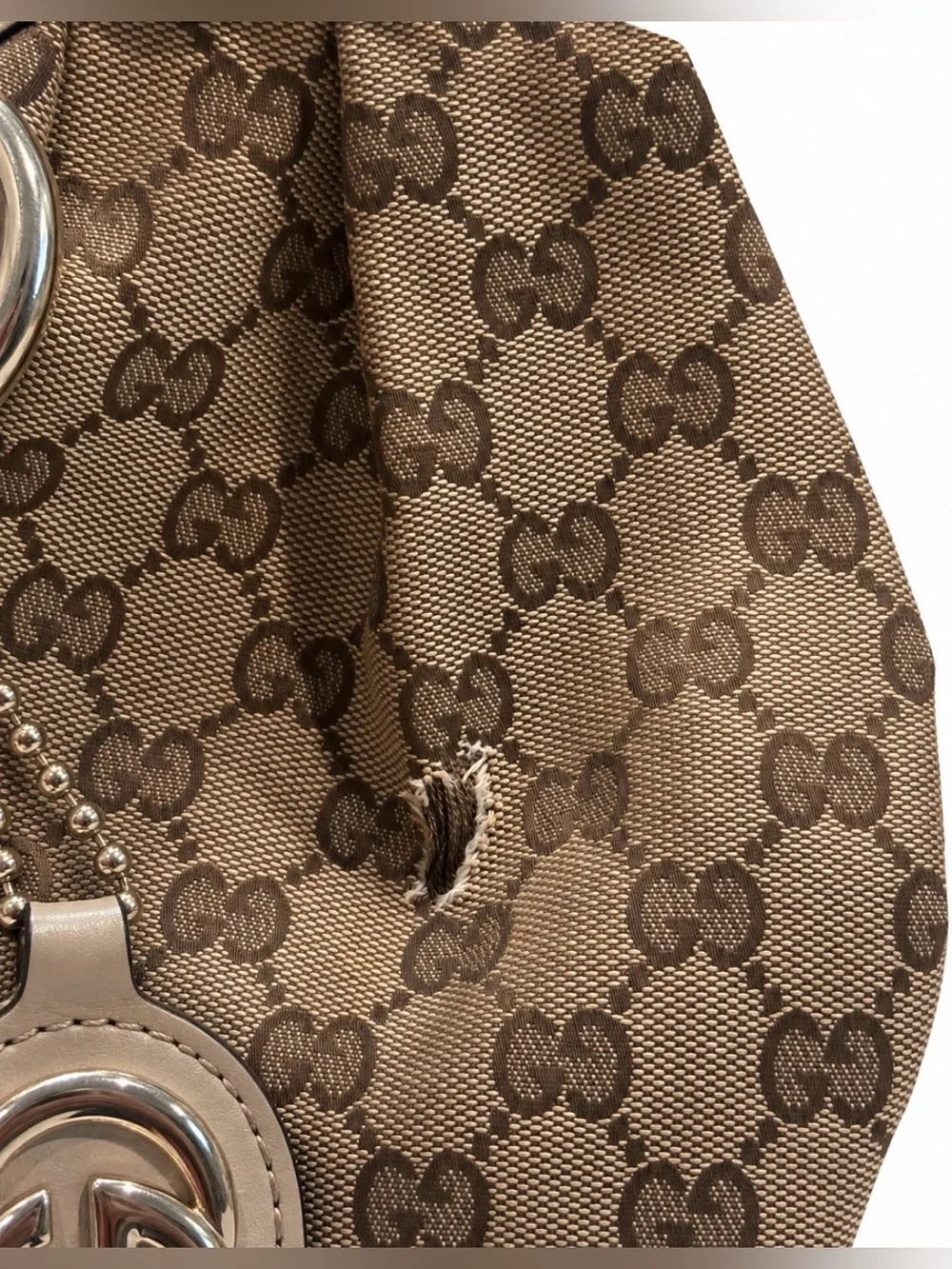 Gucci GG Monogram Canvas Hobo Shoulder Bag Vintage Beige/Brown – Needs Cleaning
